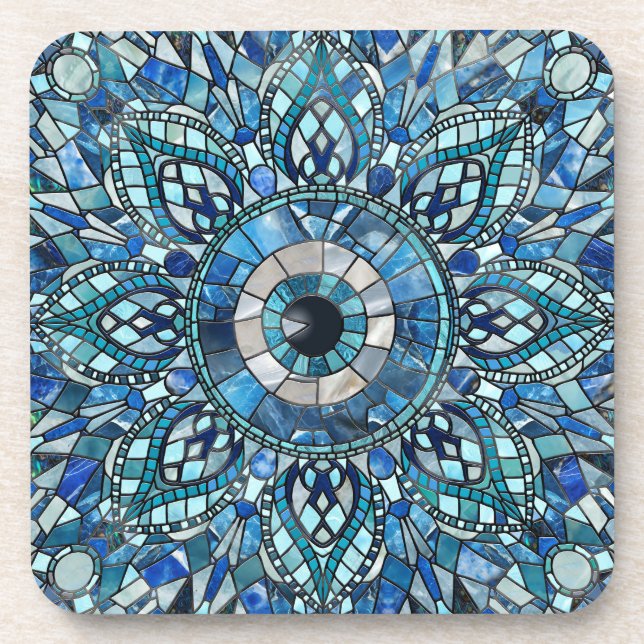 Evil Eye Amulet Mosaic Mandala Art Beverage Coaster (Front)