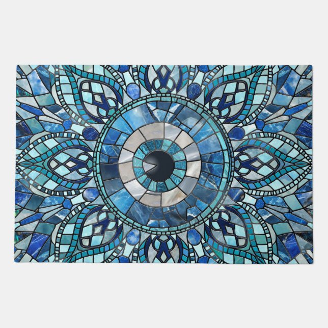 Evil Eye Amulet Mosaic Mandala Art Doormat (Front)