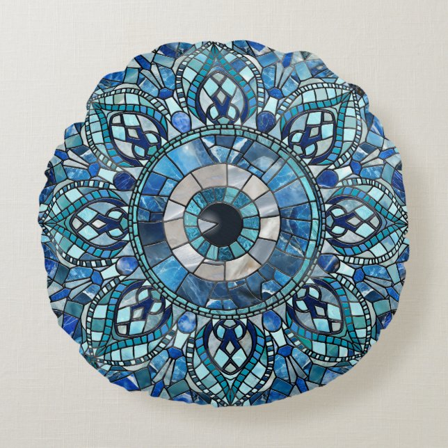 Evil Eye Amulet Mosaic Mandala Art Round Pillow (Front)