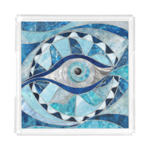Evil Eye Amulet Mosaic Mineral Textures Acrylic Tray