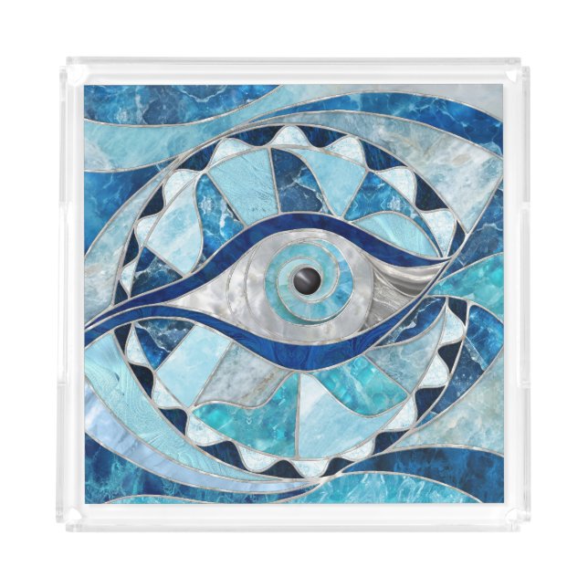 Evil Eye Amulet Mosaic Mineral Textures Acrylic Tray (Front)