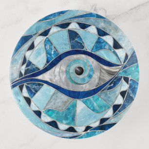 Evil Eye Amulet Mosaic Mineral Textures Trinket Tray