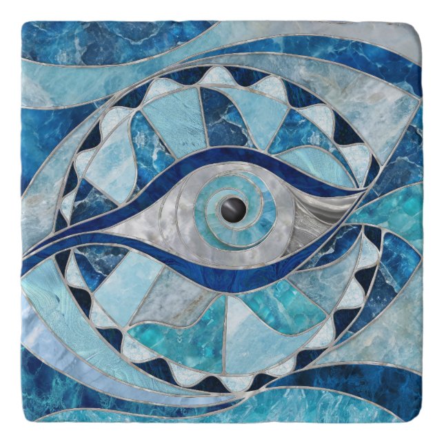 Evil Eye Amulet Mosaic Mineral Textures Trivet (Front)