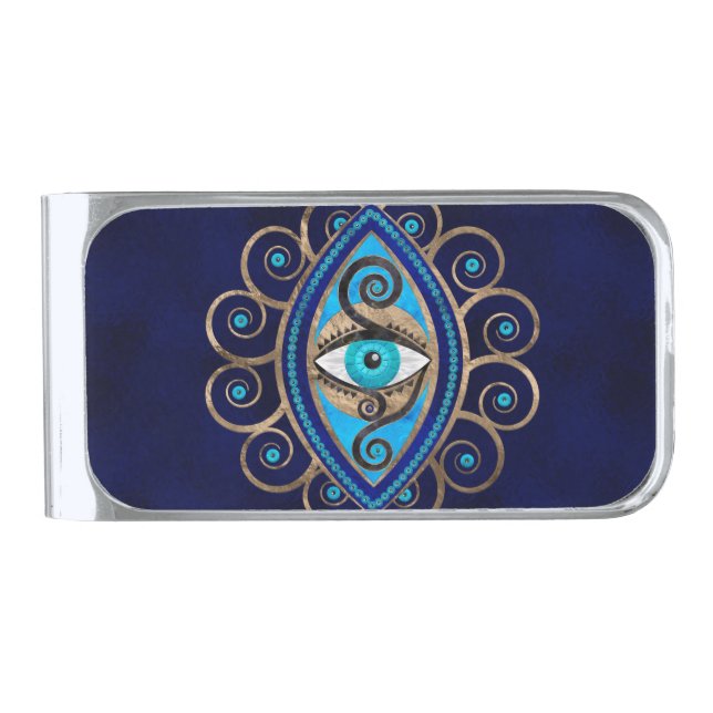 Evil Eye Amulet Ornament Silver Finish Money Clip (Front)