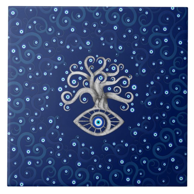 Evil Eye Amulet Tree Ceramic Tile (Front)
