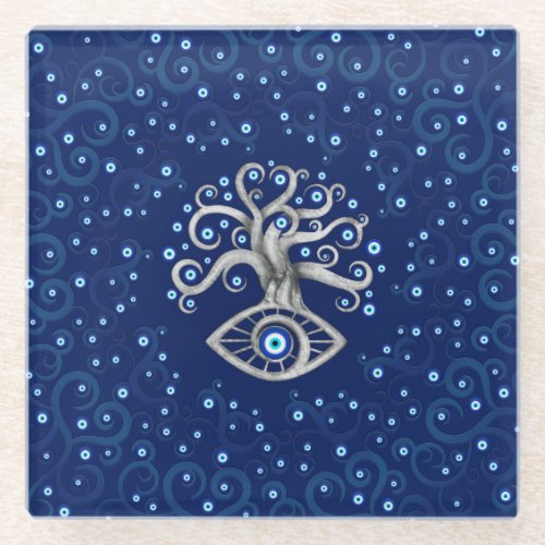 Evil Eye Amulet Tree Glass Coaster
