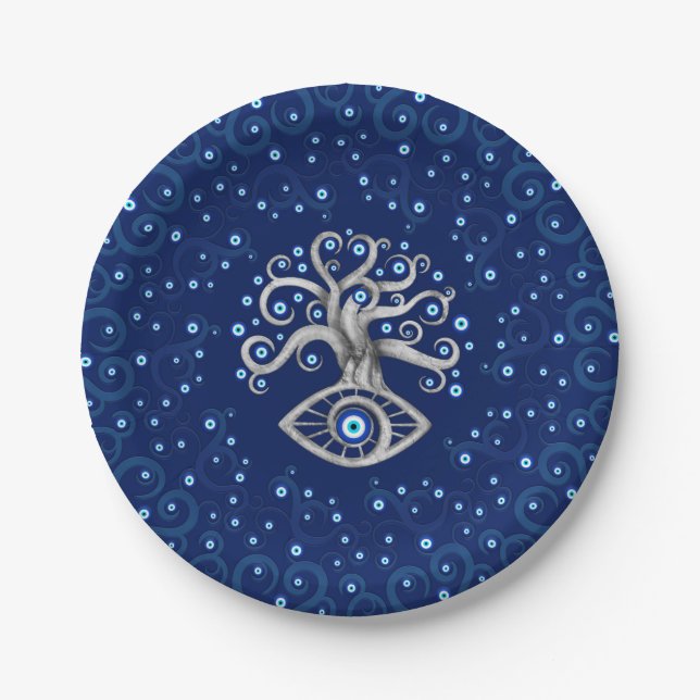 Evil Eye Amulet Tree Paper Plates (Front)