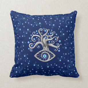 Evil Eye Amulet Tree Throw Pillow