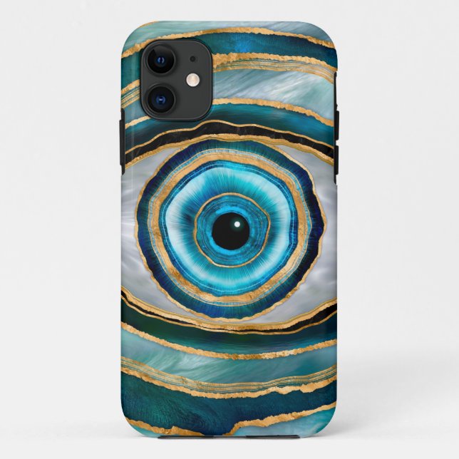 Evil Eye Amulet Watercolor marbles and gold Case-Mate iPhone Case (Back)