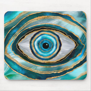 Evil Eye Amulet Watercolor marbles and gold Mouse Pad