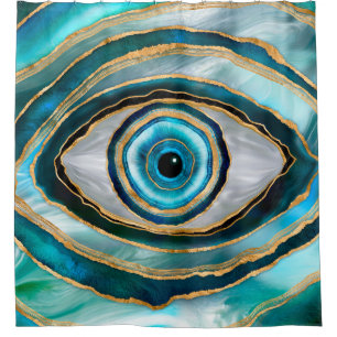 Evil Eye Amulet Watercolor marbles and gold Shower Curtain