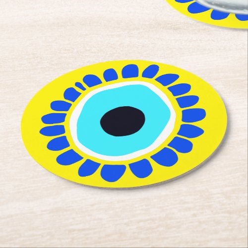 Evil Eye Ancient Greek Turkish Lucky Symbol Round Paper Coaster