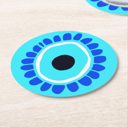 Evil Eye Ancient Greek Turkish Lucky Symbol Round Paper Coaster