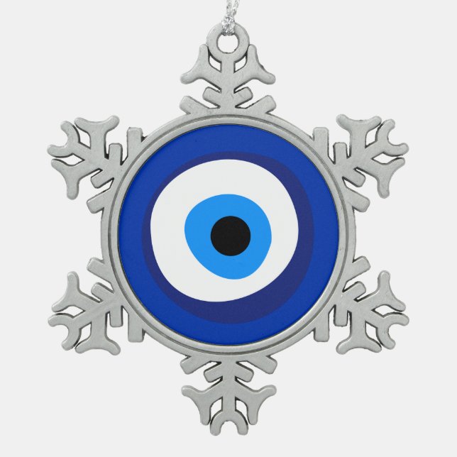 evil eye ancient symbol antiquity talisman superst snowflake pewter christmas ornament (Front)