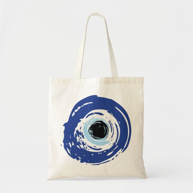 Evil Eye Artistic Blue Greek Tote Bag (Front)