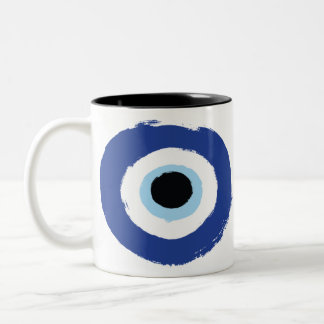 Evil Eye Artistic Blue Greek Two-Tone Coffee Mug