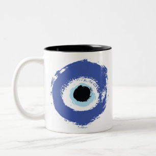 Evil Eye Artistic Blue Greek Two-Tone Coffee Mug