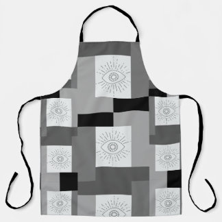 Evil eye Black, White and Gray graphic design Apron