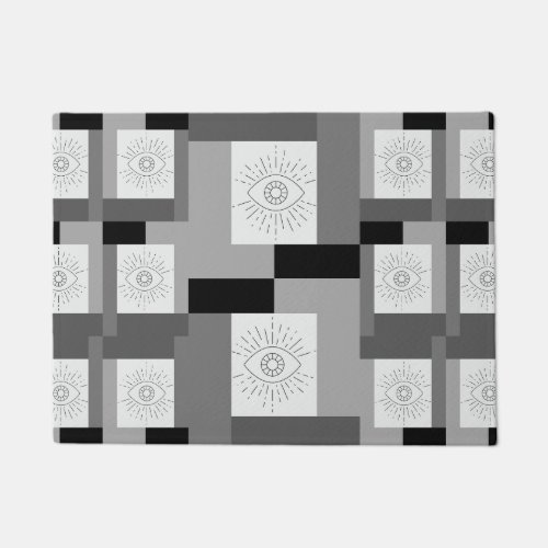 Evil eye Black White and Gray graphic design Doormat