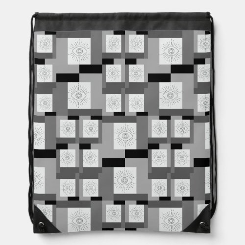 Evil eye Black White and Gray graphic design Drawstring Bag