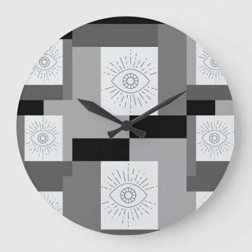 Evil eye Black White and Gray graphic design Large Clock