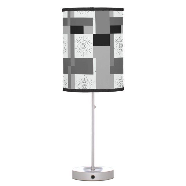 Evil eye Black, White and Gray graphic design Table Lamp (Back)
