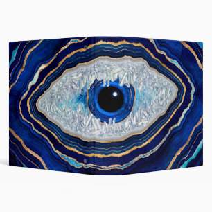 Evil Eye Blue Agate Geode Ditital Art 3 Ring Binder