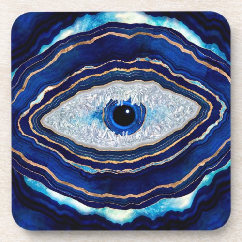 Evil Eye Blue Agate Geode Ditital Art Beverage Coaster