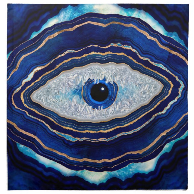 Evil Eye Blue Agate Geode Ditital Art Cloth Napkin (Front)
