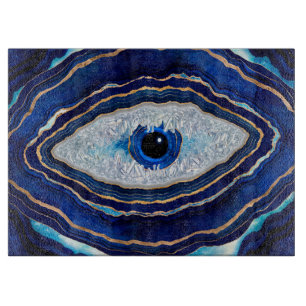 Evil Eye Blue Agate Geode Ditital Art Cutting Board