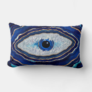 Evil Eye Blue Agate Geode Ditital Art Lumbar Pillow