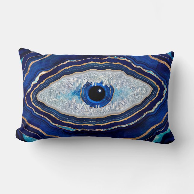 Evil Eye Blue Agate Geode Ditital Art Lumbar Pillow (Front)