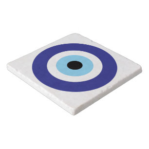 Evil Eye Blue Mati drawing stone trivet