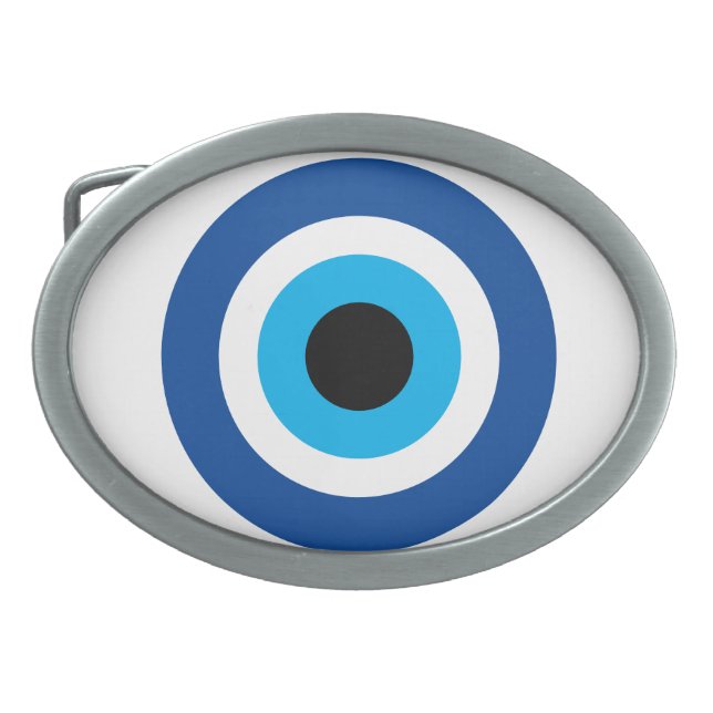 Evil Eye Blue Mati Greek luck & protection symbol Belt Buckle (Front)