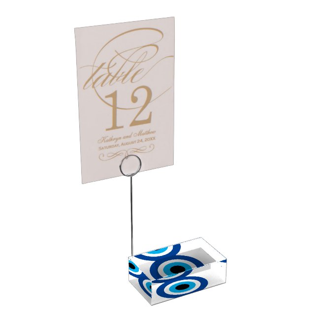 Evil Eye Blue Mati Greek Turkish wedding symbol Place Card Holder (Corner)