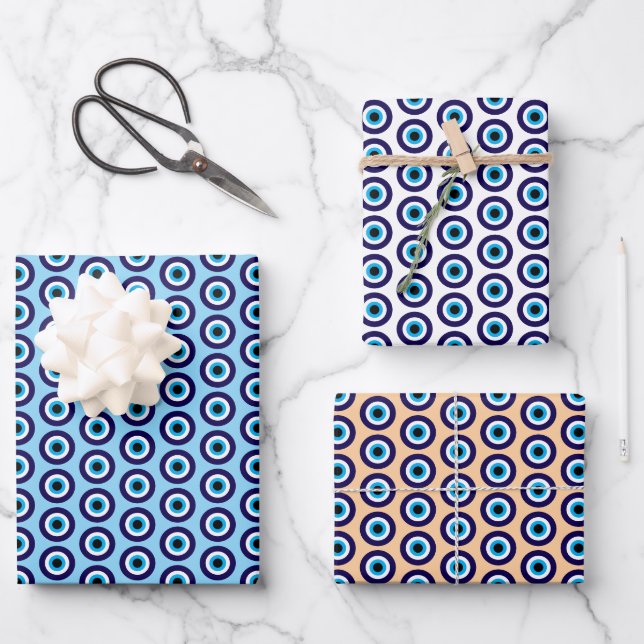 Evil Eye Blue Mati pattern gift wrap sheets (Front)