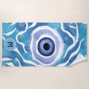 Evil Eye Blue Modern Beach Towel