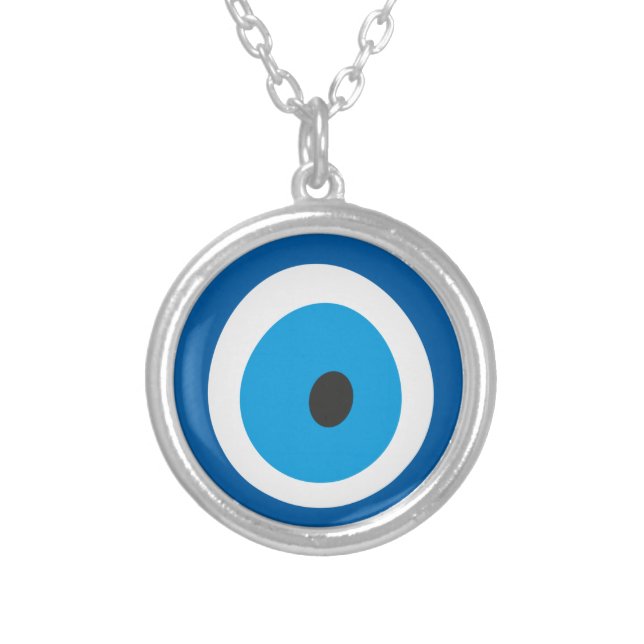 Evil Eye Blue Turkish Evil Eye Charm Nazar Silver Plated Necklace (Front)