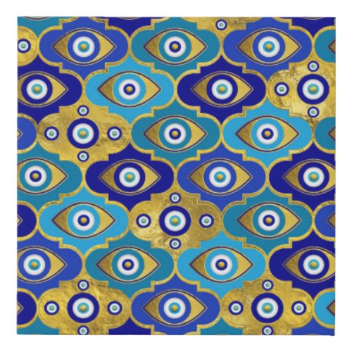 Evil Eye Charms in Quatrefoil Pattern Faux Canvas Print