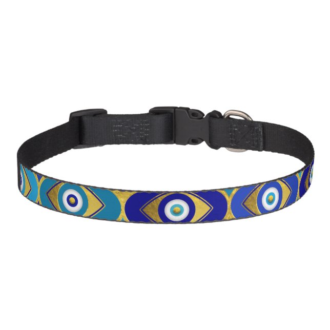 Evil Eye Charms in Quatrefoil Pattern Pet Collar (Front)