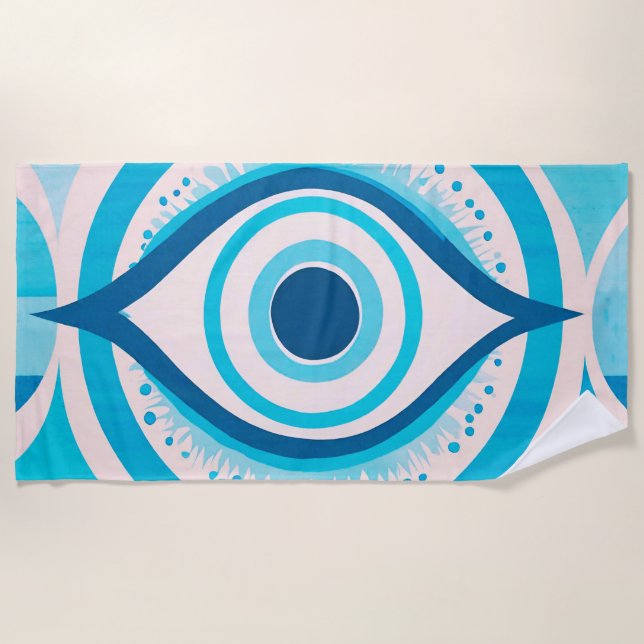 Evil Eye Colorful Blue Modern Beach Towel (Front)