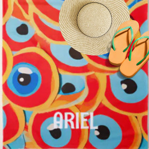 Evil Eye Colorful Red Blue Beach Towel