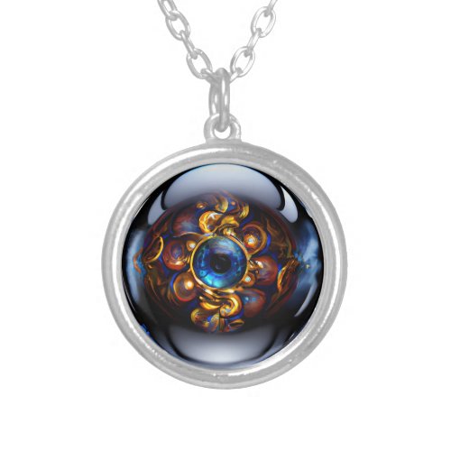 Evil Eye Dark Blue Silver Plated Necklace