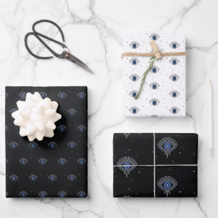 Evil eye design, blue eye wrapping paper sheets