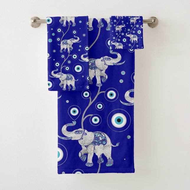 Evil Eye Elephant Good Luck amulet pattern Bath Towel Set (Insitu)