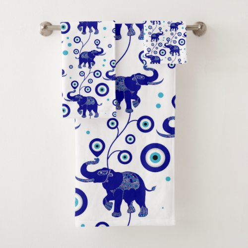Evil Eye Elephant Good Luck amulet pattern Bath Towel Set