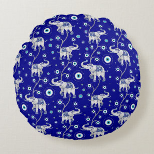 Evil Eye Elephant Good Luck amulet pattern Round Pillow