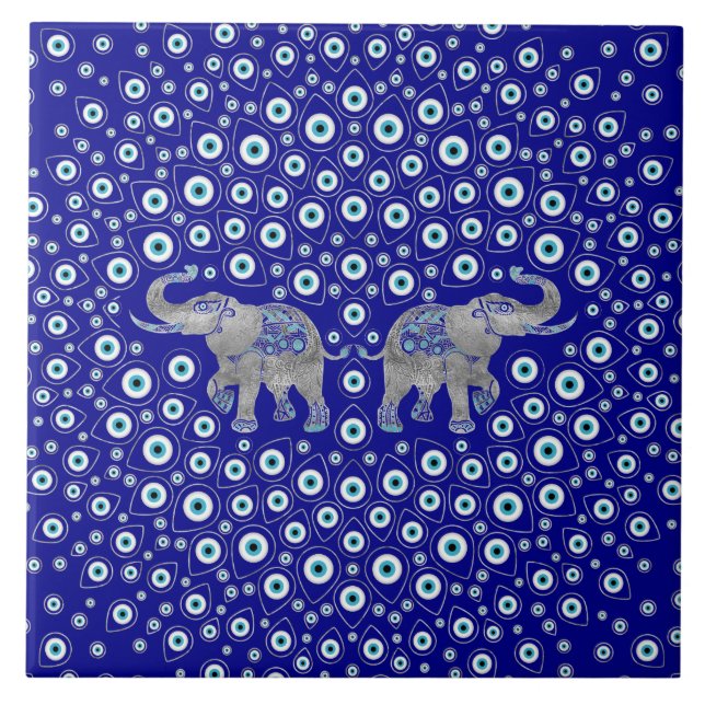 Evil Eye Elephant Good Luck Charm Ceramic Tile (Front)