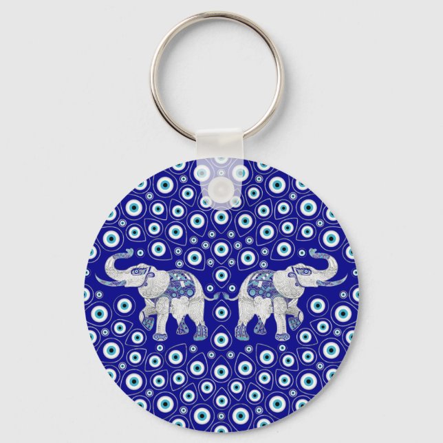 Evil Eye Elephant Good Luck Charm Keychain (Front)