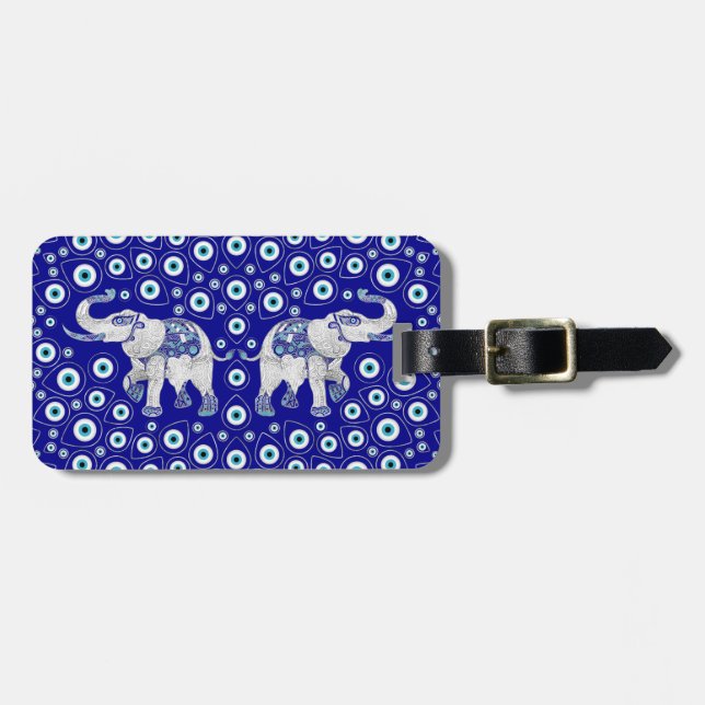 Evil Eye Elephant Good Luck Charm Luggage Tag (Front Horizontal)